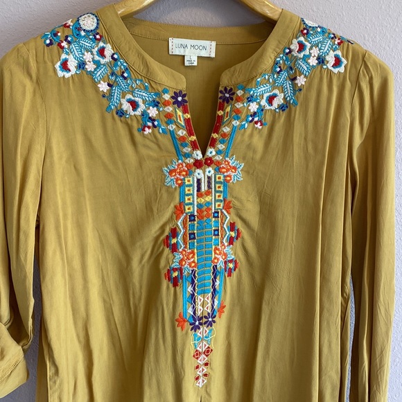 Luna Moon tunic with embroidery, size L, mustard color - Picture 4 of 8